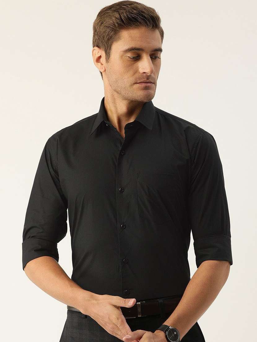 men solid collared long sleeve shirt