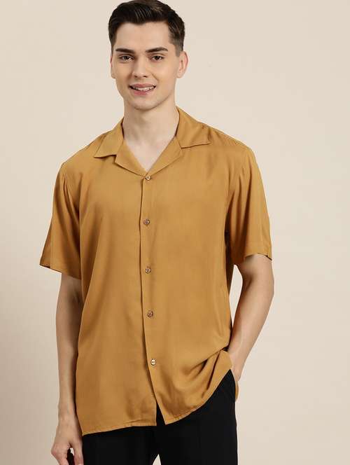 men solid cuban collared short sleeve loose fit shirt - 22038914 -  Standard Image - 0