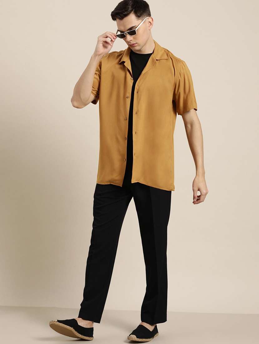 men solid cuban collared short sleeve loose fit shirt - 22038914 - Standard Image - 3