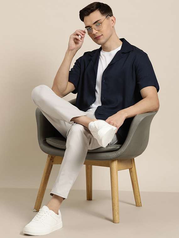 men solid cuban collared short sleeve loose fit shirt - 22038915 -  Standard Image - 3