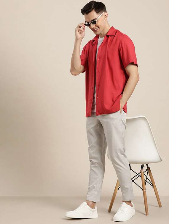 men solid cuban collared short sleeve loose fit shirt - 22038917 - Standard Image - 3