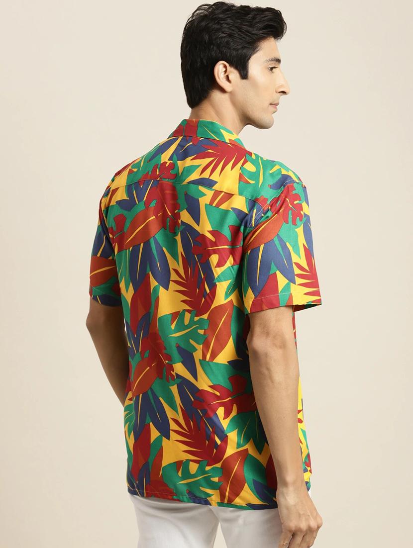 men printed cuban collared short sleeve loose fit shirt - 22038920 - Standard Image - 3