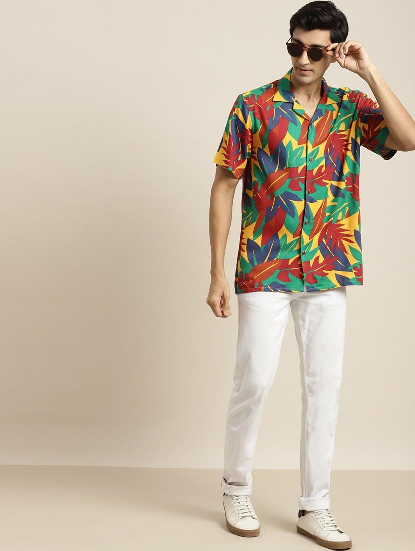 men printed cuban collared short sleeve loose fit shirt - 22038920 - Standard Image - 5