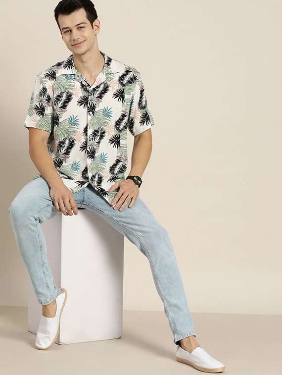 men printed cuban collared short sleeve loose fit shirt - 22038925 -  Standard Image - 3