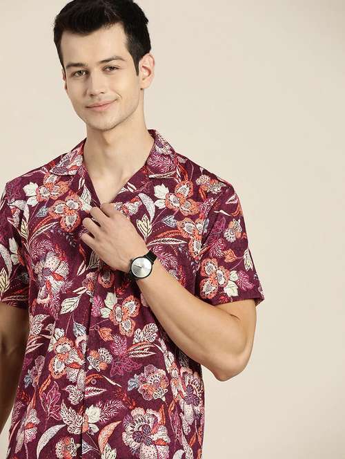 men printed cuban collared short sleeve loose fit shirt - 22038927 -  Standard Image - 0