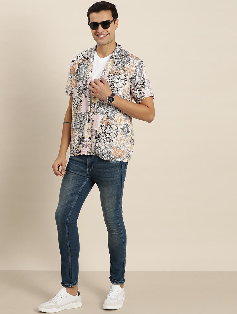 men printed cuban collared short sleeve loose fit shirt - 22038943 - Standard Image - 3
