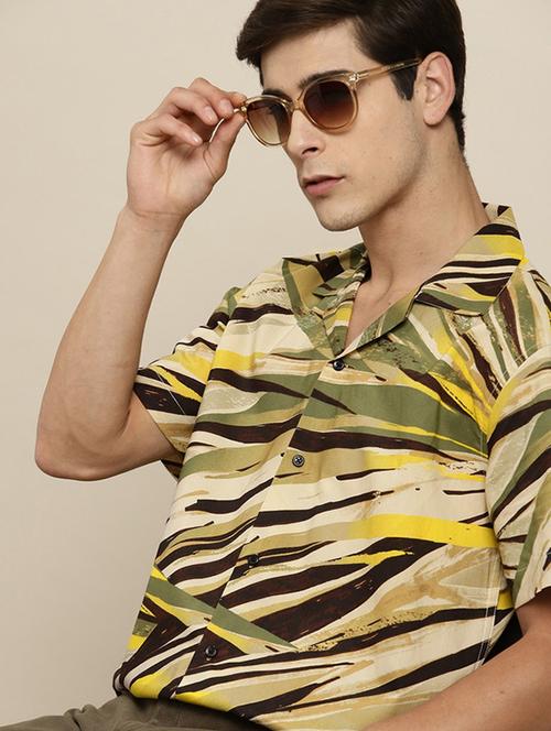men printed cuban collared short sleeve loose fit shirt - 22038945 - Standard Image - 0