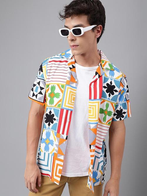 men printed cuban collared short sleeve loose fit shirt - 22038953 -  Standard Image - 0