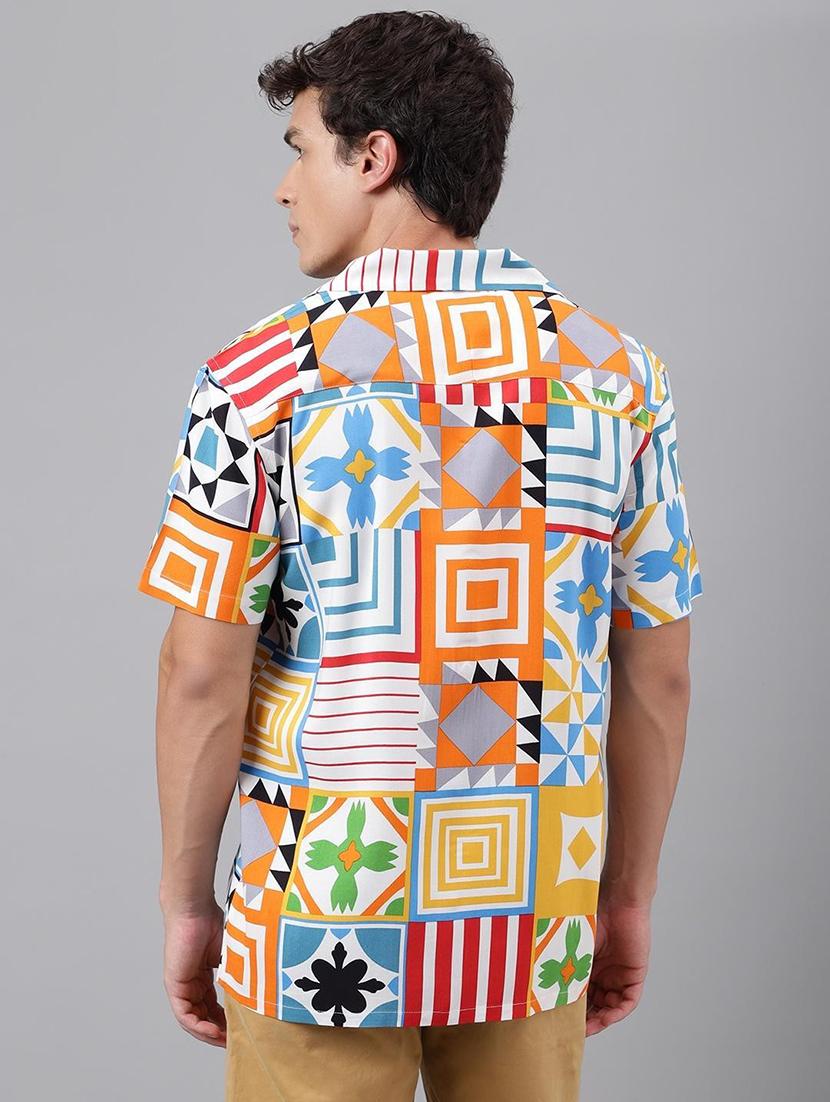 men printed cuban collared short sleeve loose fit shirt - 22038953 - Standard Image - 3
