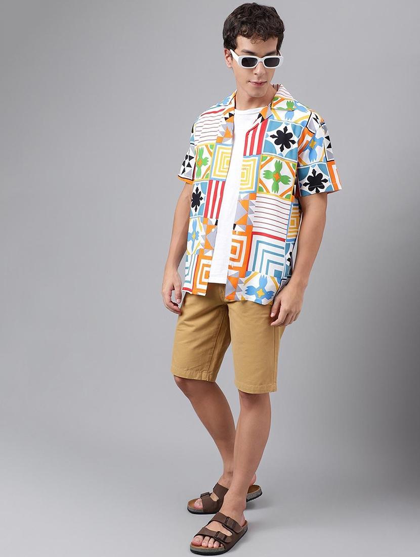 men printed cuban collared short sleeve loose fit shirt - 22038953 - Standard Image - 5