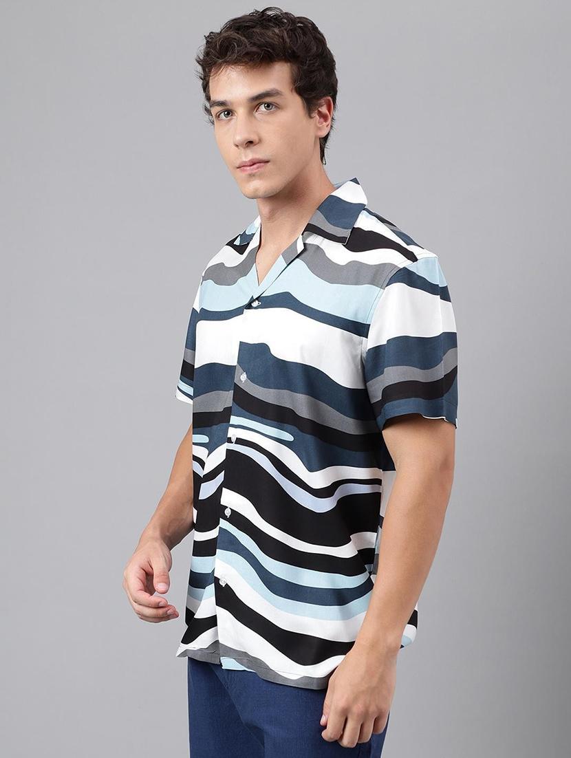 men printed cuban collared short sleeve loose fit shirt - 22038956 - Standard Image - 3