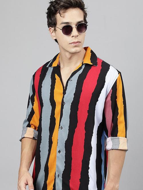 men printed cuban collared long sleeve shirt - 22038962 - Standard Image - 0