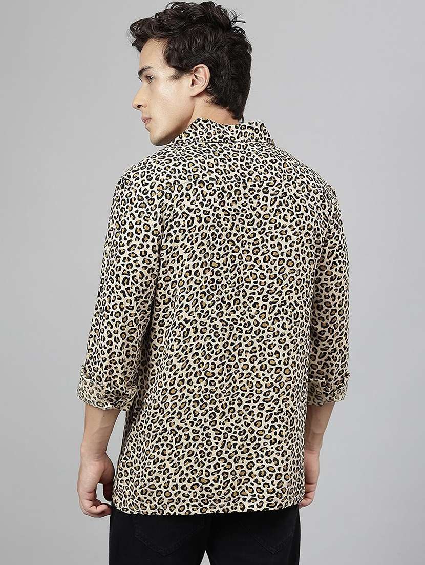 men animal print cuban collared long sleeve shirt - 22038963 -  Standard Image - 3