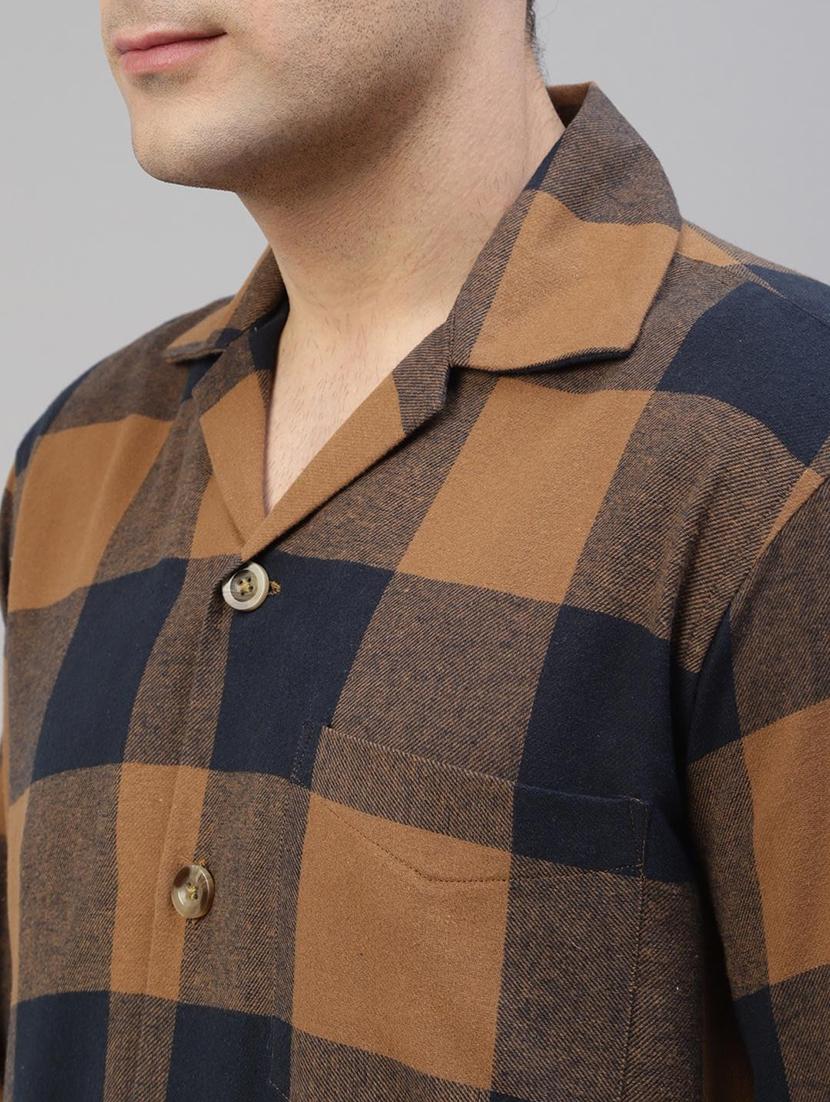 men checkered cuban collared long sleeve shirt - 22038970 - Standard Image - 3