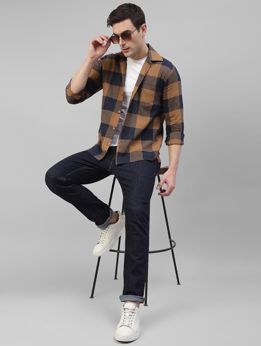 men checkered cuban collared long sleeve shirt - 22038970 - Standard Image - 5