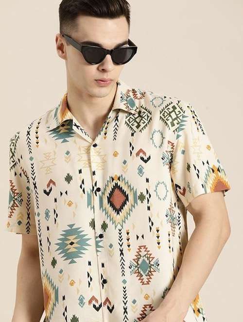 men printed cuban collared short sleeve shirt - 22038973 -  Standard Image - 0