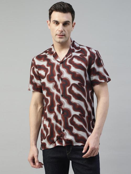 men printed cuban collared short sleeve loose fit shirt - 22038981 - Standard Image - 0