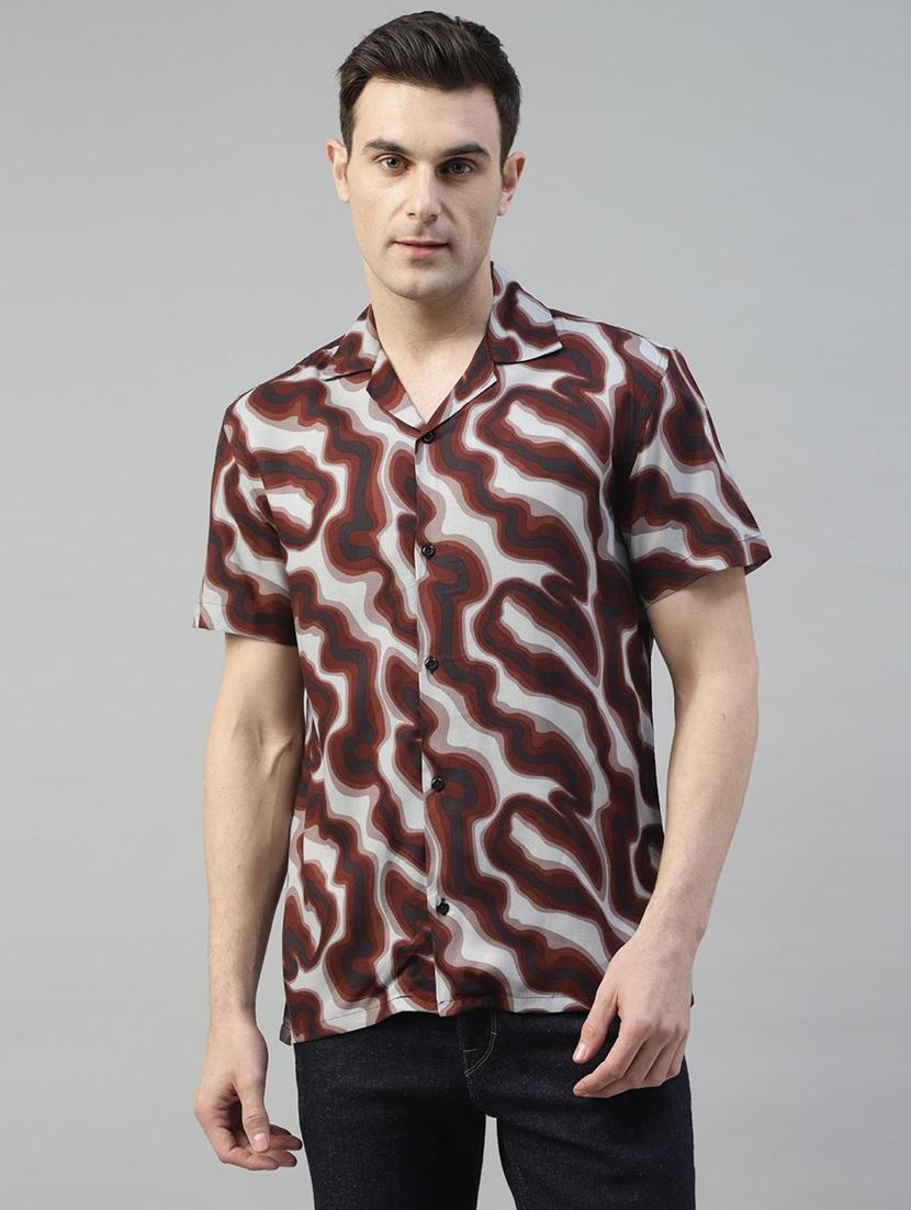 men printed cuban collared short sleeve loose fit shirt - 22038981 - Zoom Image - 0