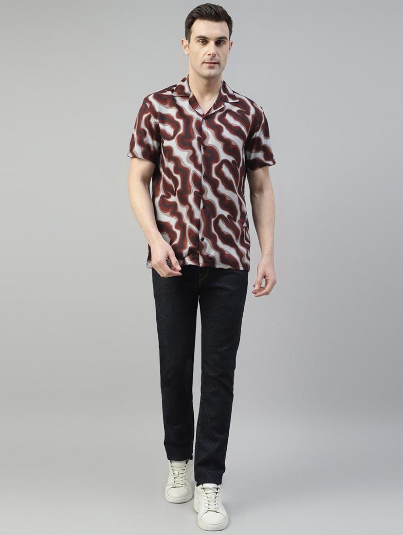 men printed cuban collared short sleeve loose fit shirt - 22038981 - Standard Image - 3