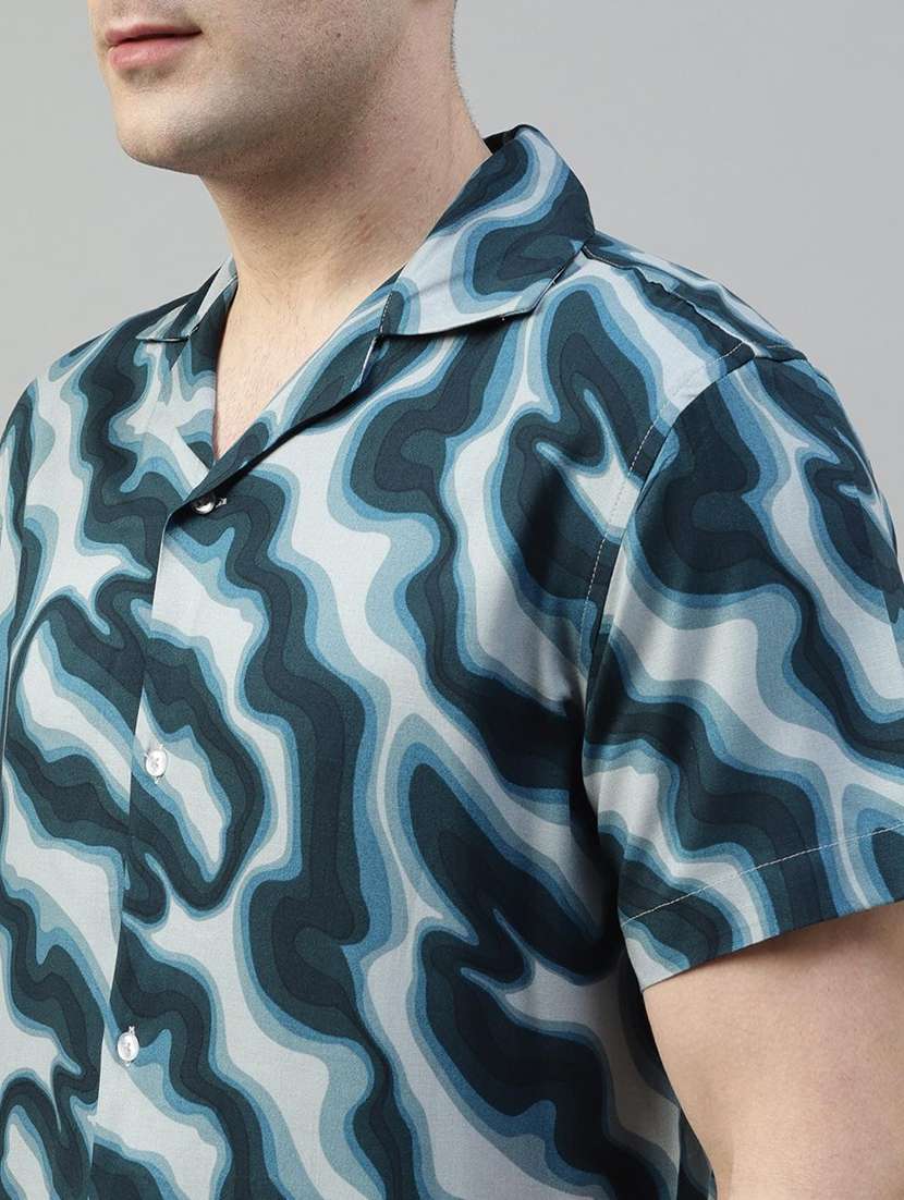 men printed cuban collared short sleeve loose fit shirt - 22038982 - Standard Image - 3