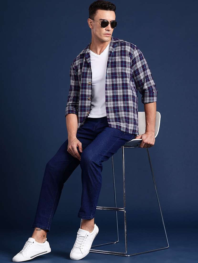 men checkered cuban collared long sleeve shirt - 22038989 - Standard Image - 3