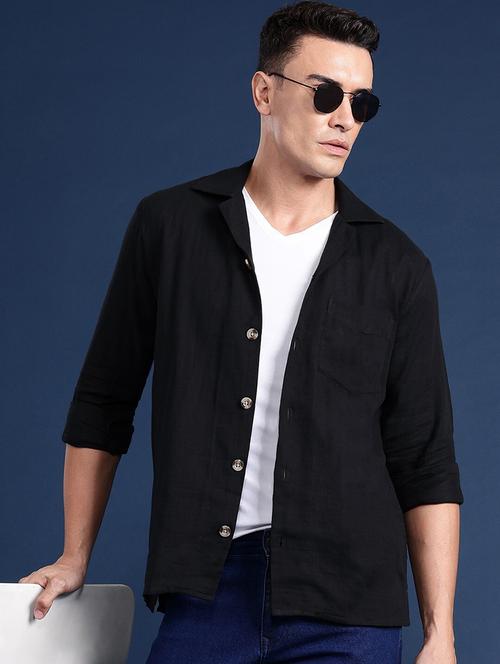 men solid cuban collared long sleeve shirt - 22038993 -  Standard Image - 0