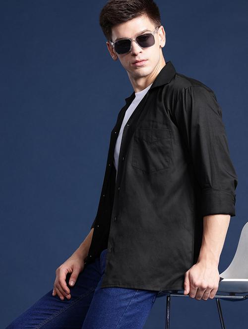men solid cuban collared long sleeve shirt - 22038995 - Standard Image - 0