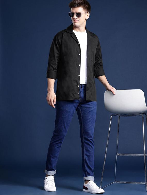 men solid cuban collared long sleeve shirt - 22038995 - Standard Image - 3