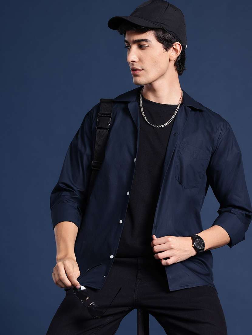 men solid cuban collared long sleeve shirt - 22038996 - Zoom Image - 0