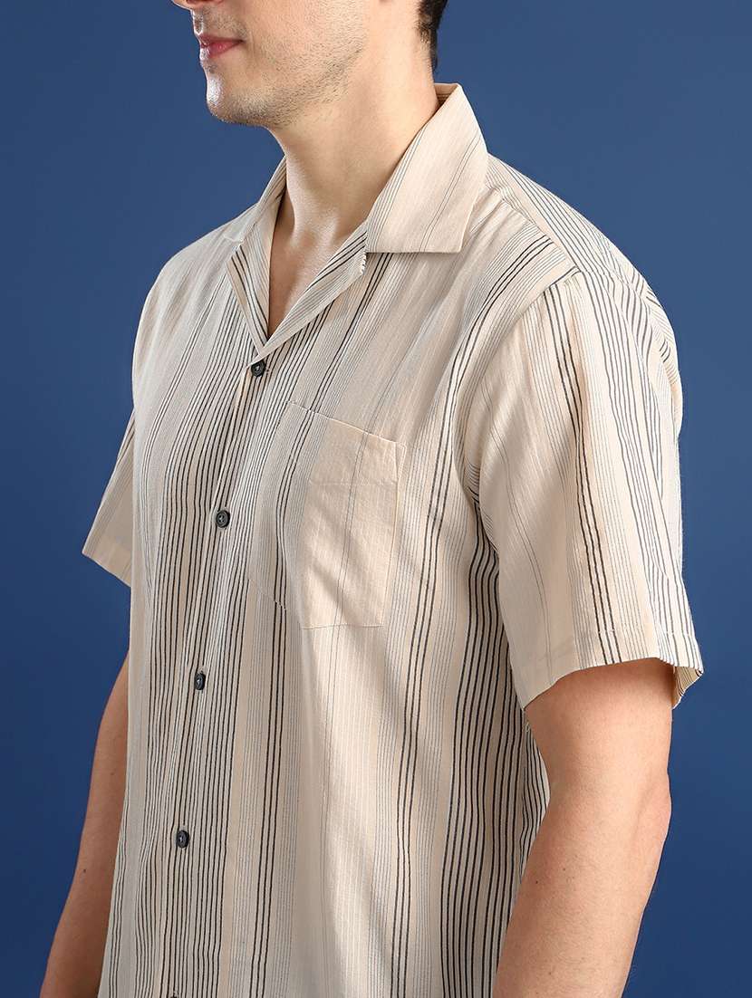men striped cuban collared short sleeve shirt - 22039012 -  Standard Image - 3