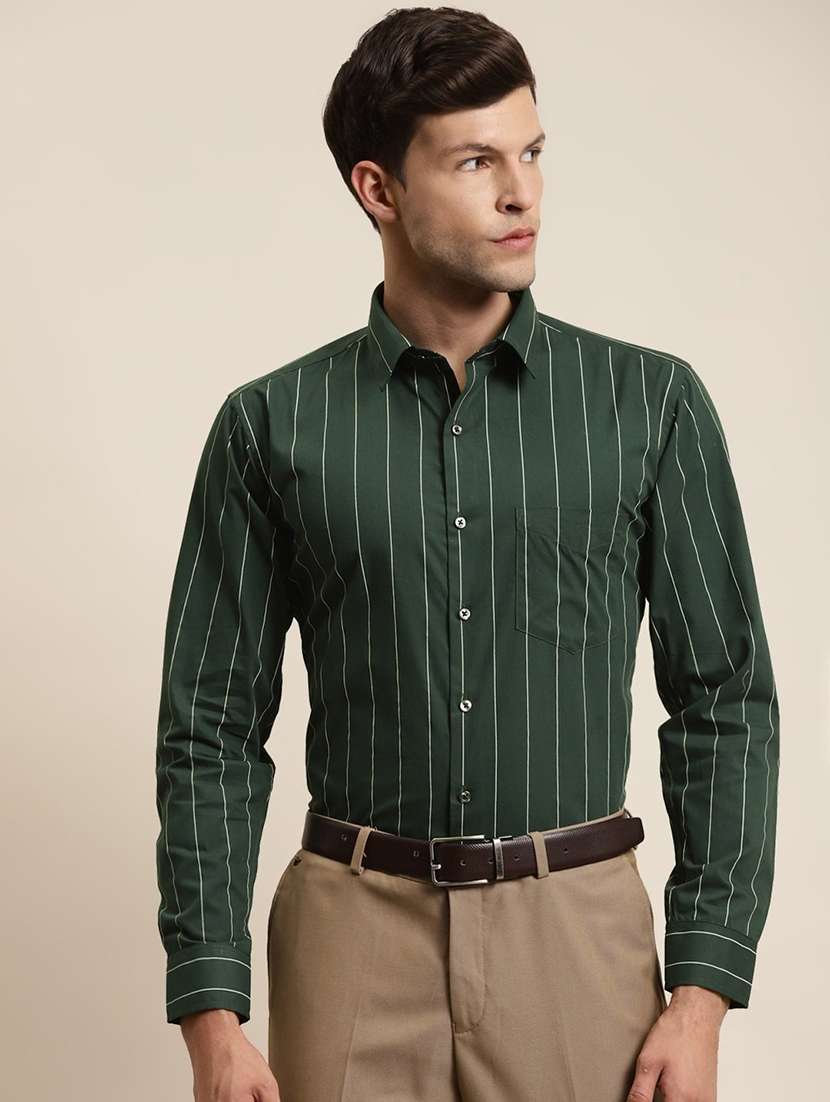 men striped collared long sleeve shirt