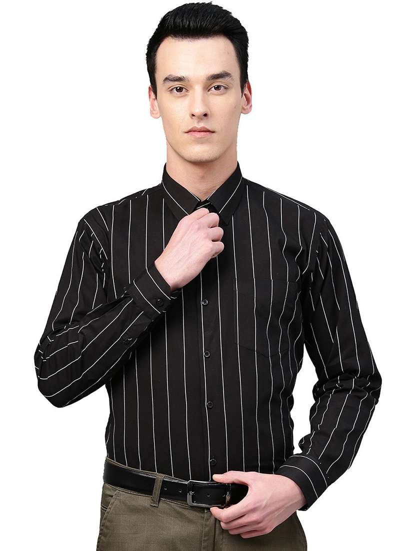 men striped collared long sleeve shirt