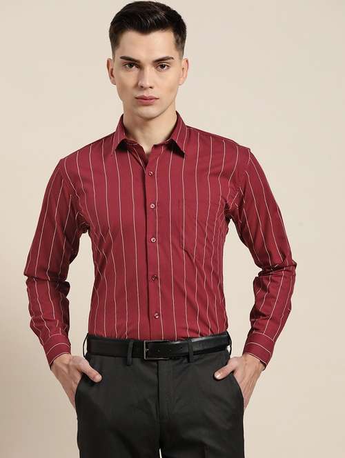 men striped collared long sleeve shirt - 22039021 -  Standard Image - 0