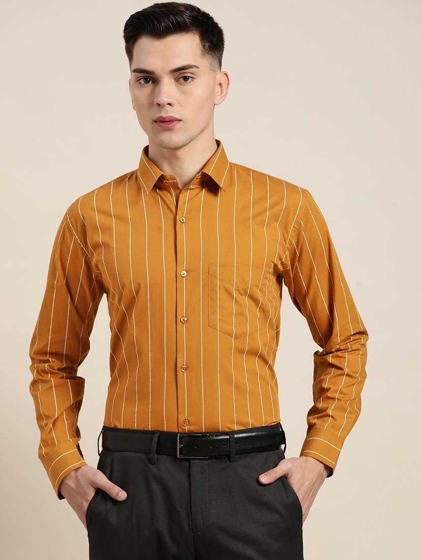 men striped collared long sleeve shirt
