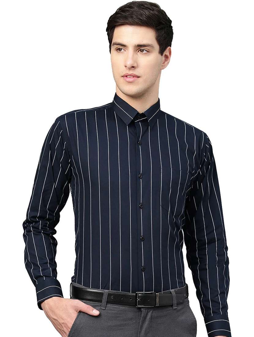 men striped collared long sleeve shirt