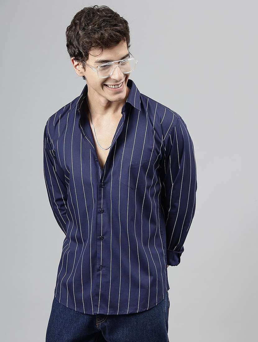 men striped collared long sleeve shirt