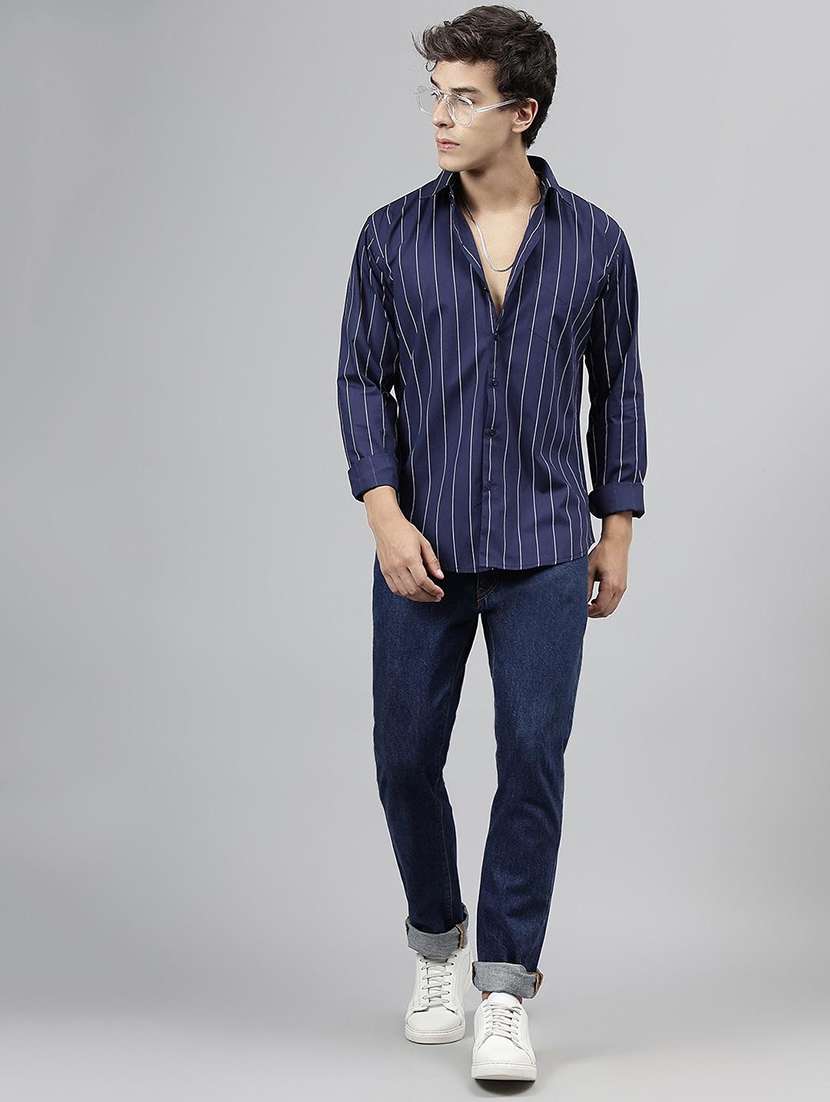 men striped collared long sleeve shirt - 22039025 -  Standard Image - 5