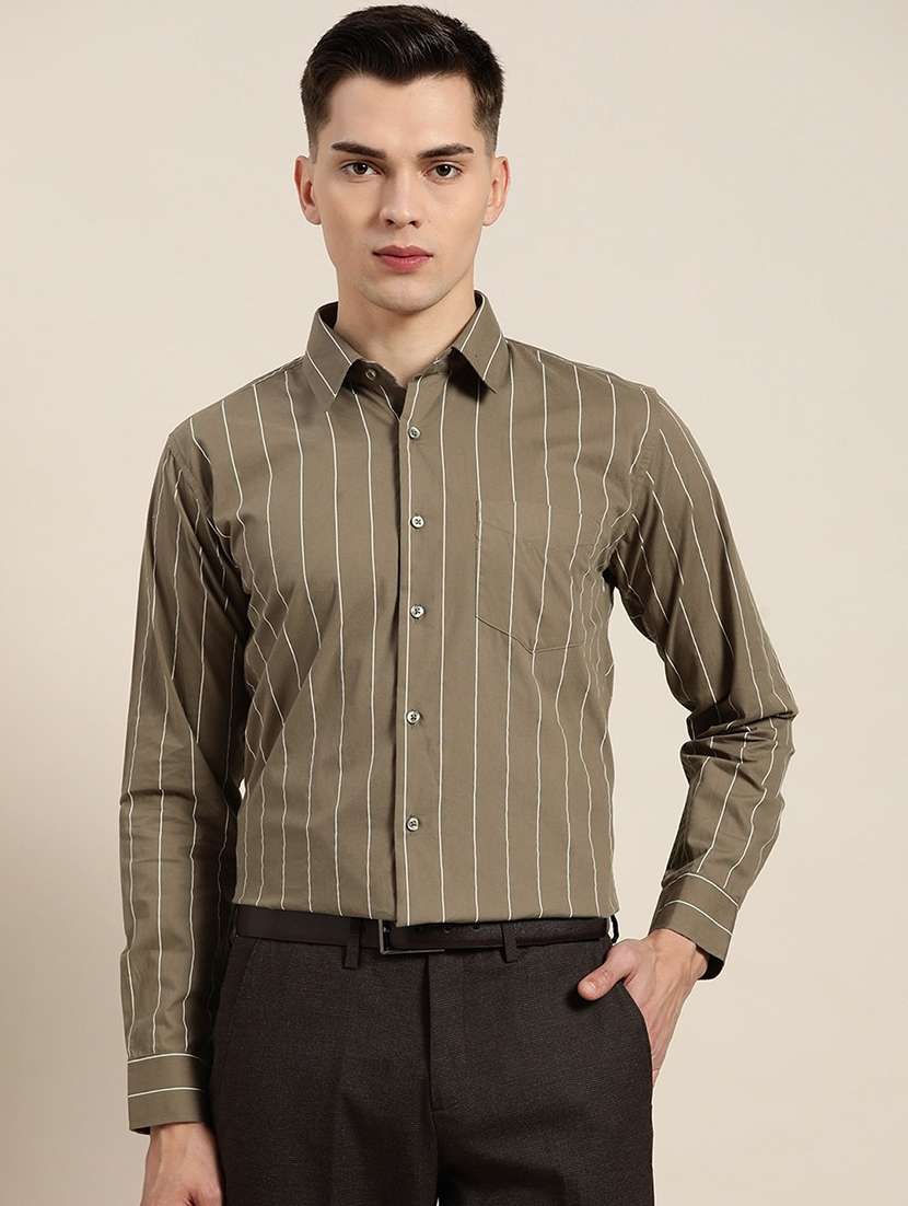 men striped collared long sleeve shirt