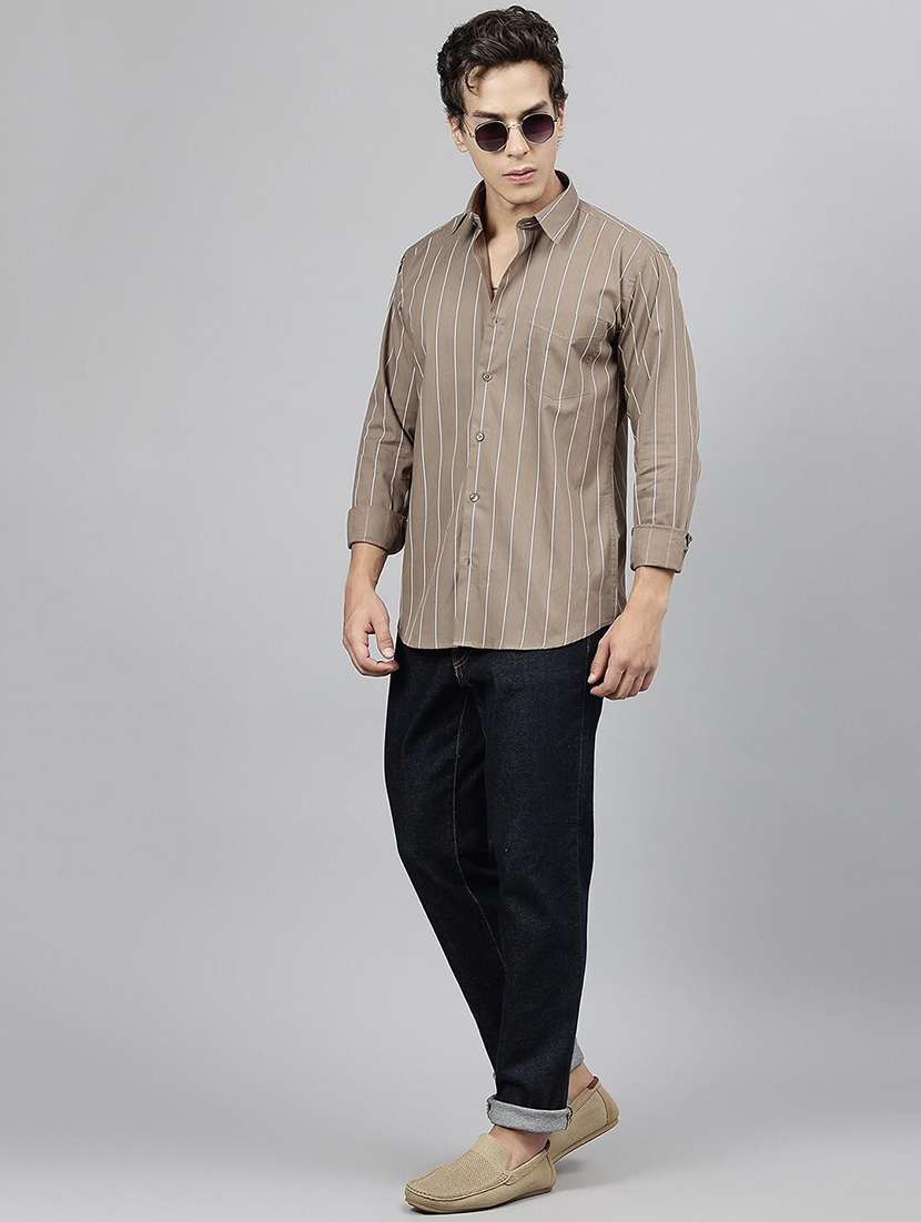 men striped collared long sleeve shirt - 22039027 -  Standard Image - 5
