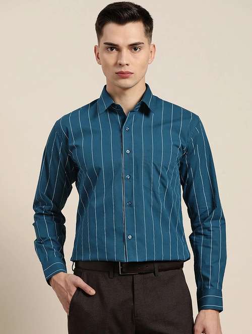 men striped collared long sleeve shirt - 22039028 -  Standard Image - 0