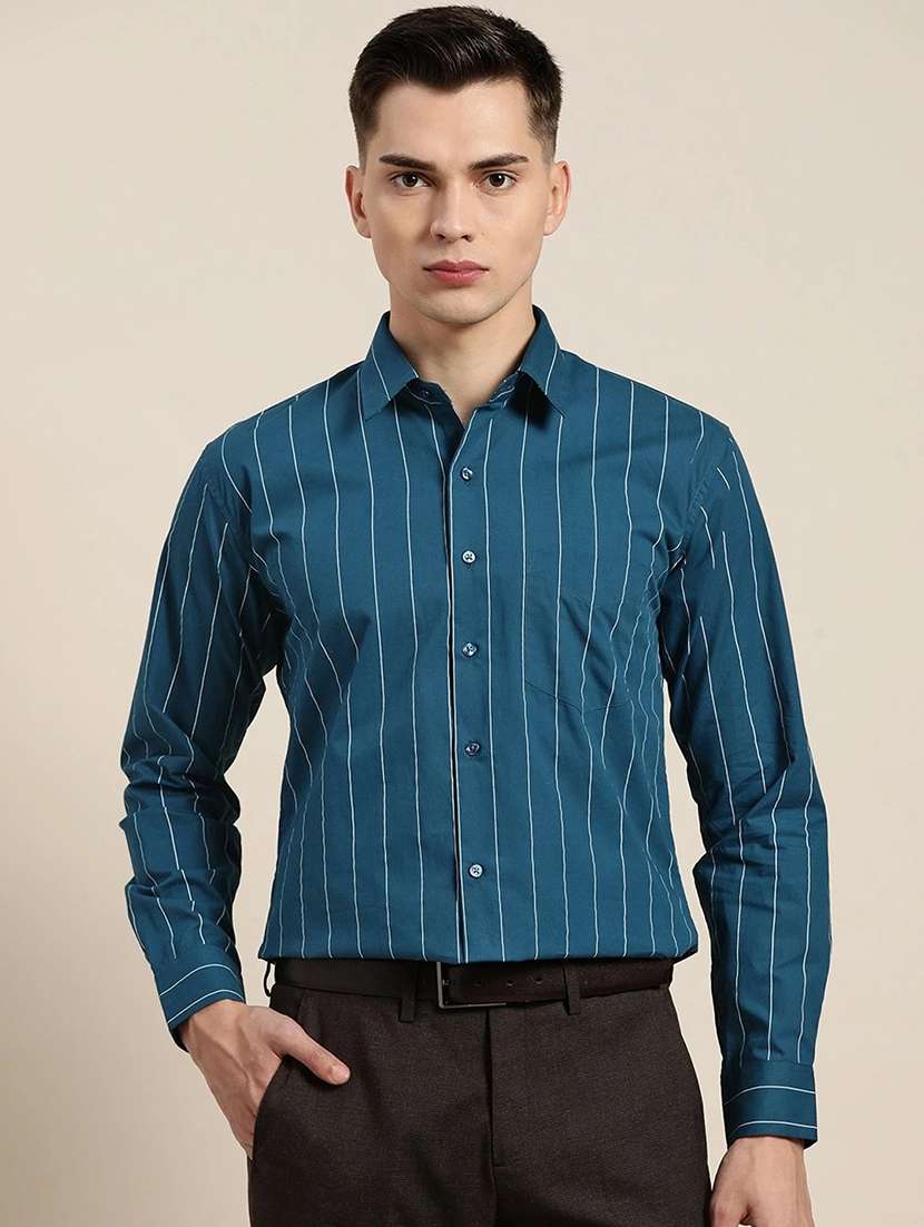 men striped collared long sleeve shirt - 22039028 -  Zoom Image - 0