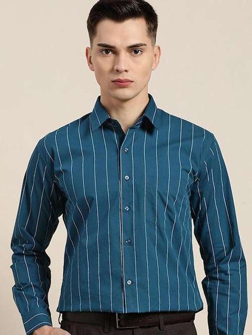 men striped collared long sleeve shirt - 22039029 -  Standard Image - 0