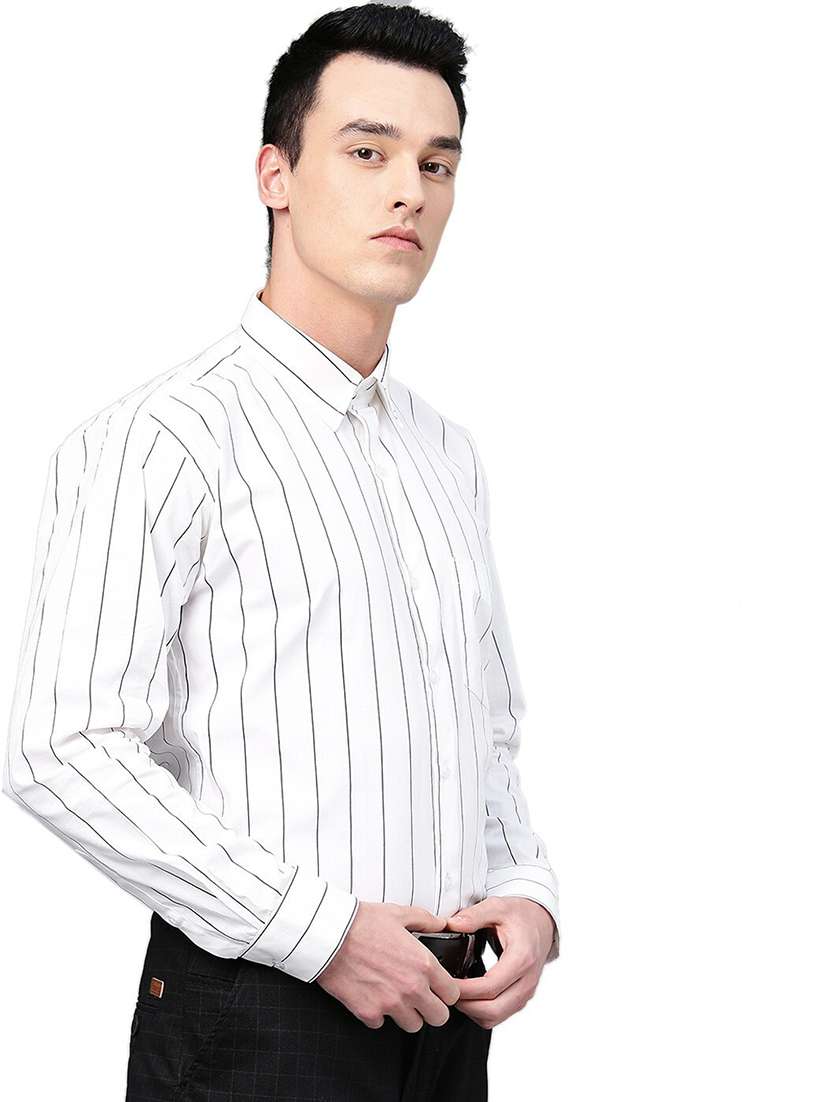 men striped collared long sleeve shirt