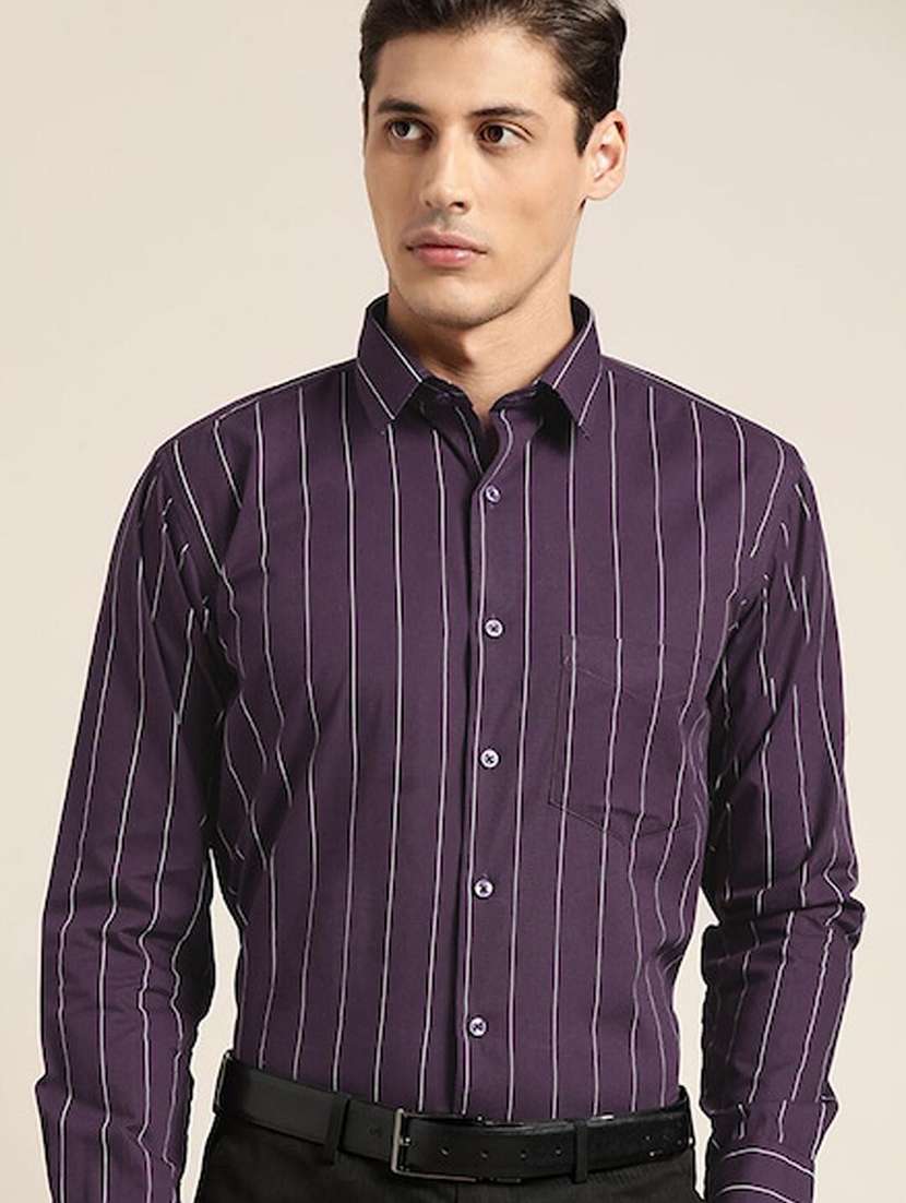 men striped collared long sleeve shirt