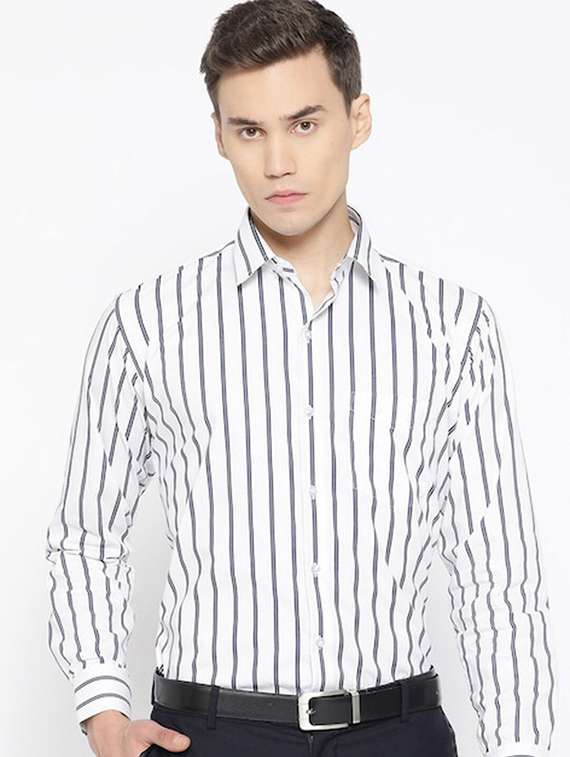 men striped collared long sleeve shirt