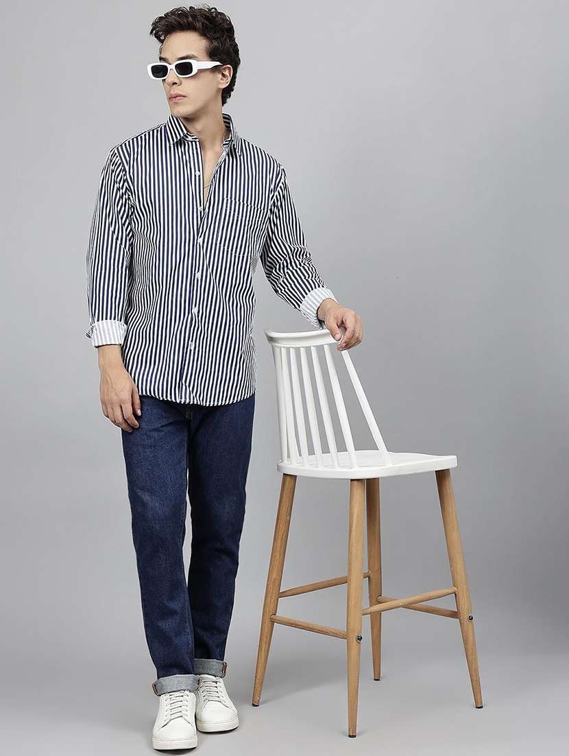 men striped collared long sleeve shirt - 22039035 -  Standard Image - 5
