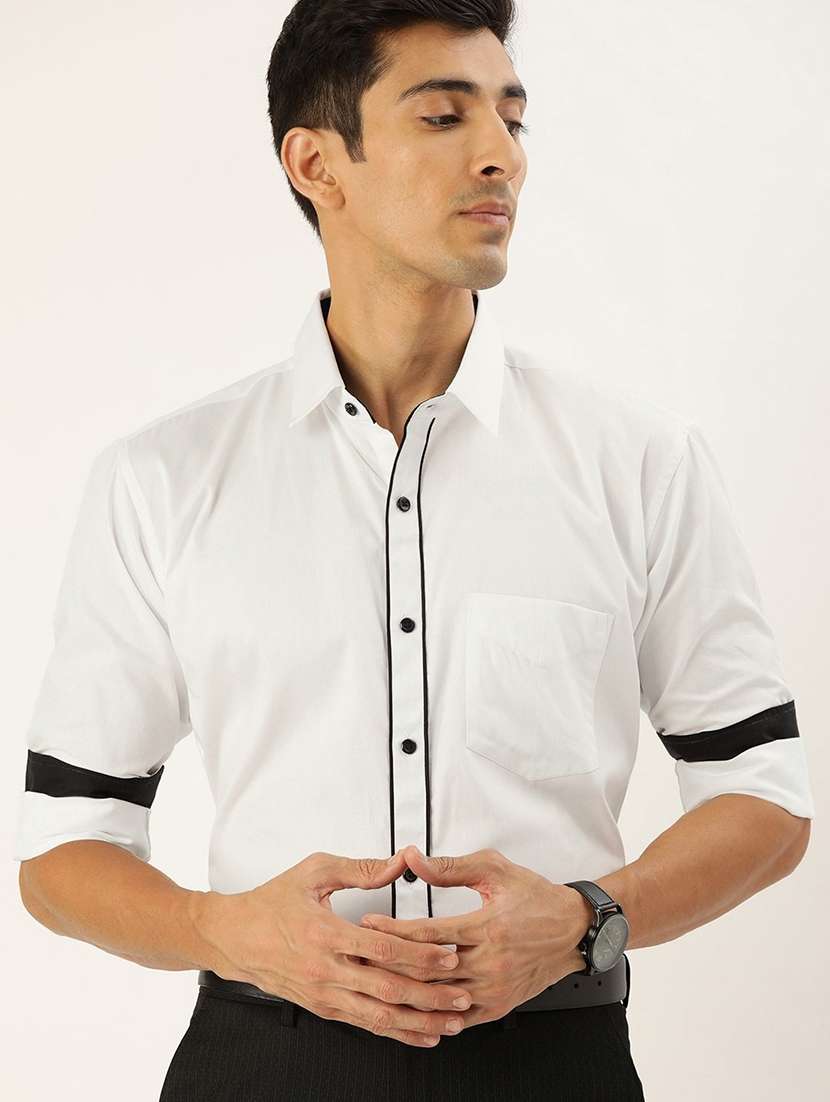 men solid collared long sleeve shirt