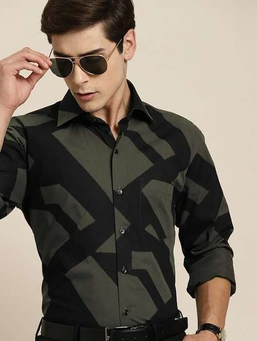 men printed collared long sleeve shirt - 22039044 -  Standard Image - 0