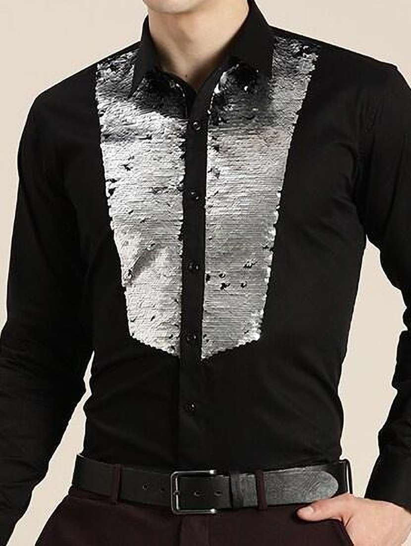 men self designed collared long sleeve shirt - 22039045 - Standard Image - 3