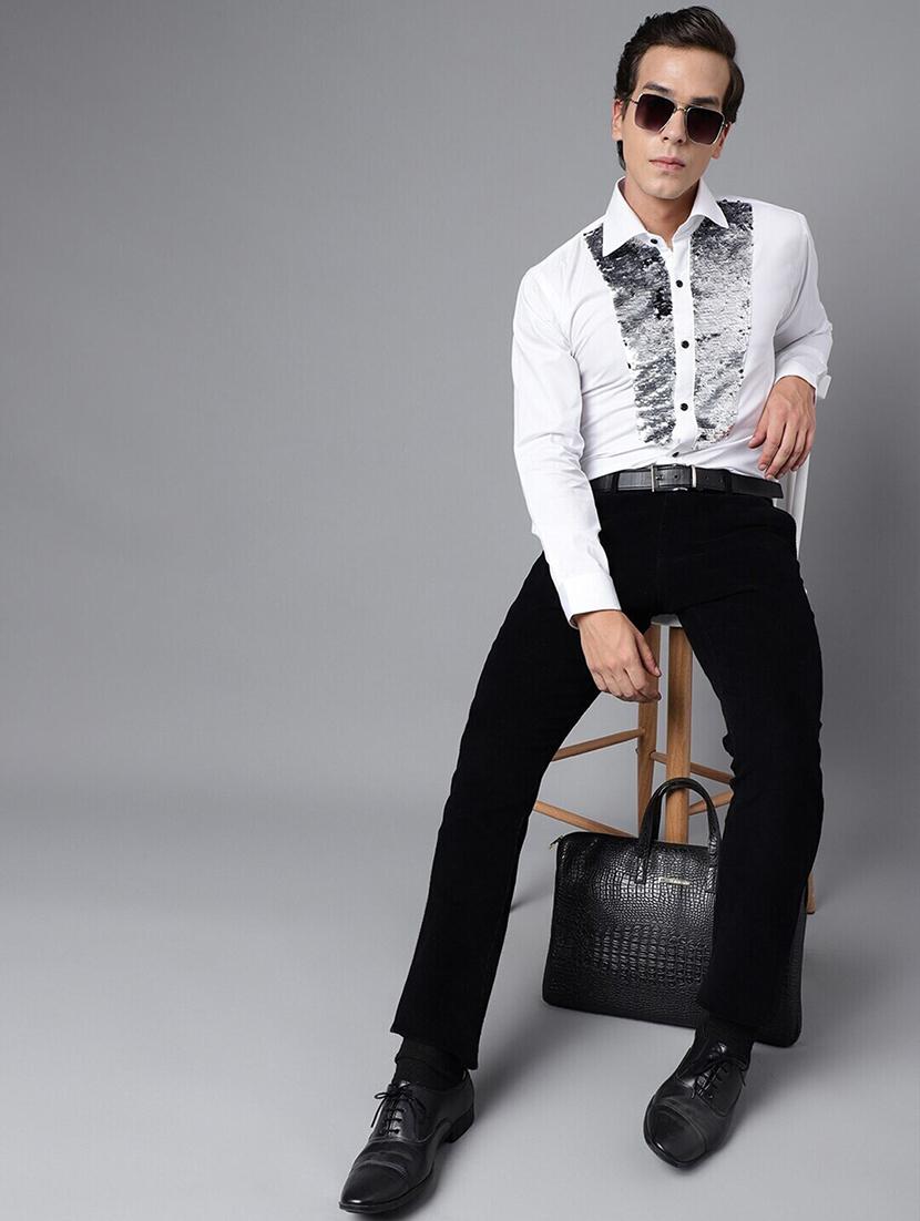 men sequined collared long sleeve shirt - 22039046 - Standard Image - 3